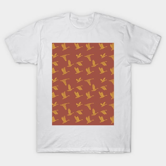 Flying Birds Pattern Yellow Red T-Shirt by DrawingEggen